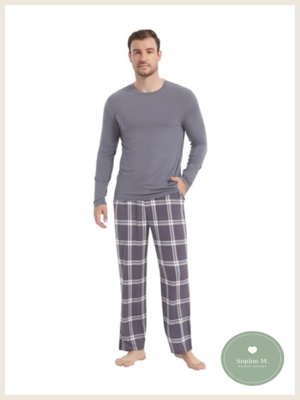 Men's Long Sleeve Pajama Set Bamboo Rayon Sleepwear with Pockets